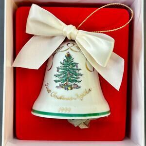 Spode Christmas Tree Bell Ornament Ceramic 3" 1999 1st Christmas Together Boxed